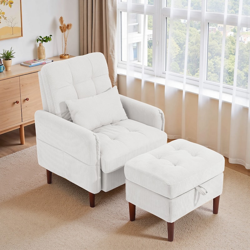 Modern Lounge Chair With Stroage Ottoman and Adjustable Backrest