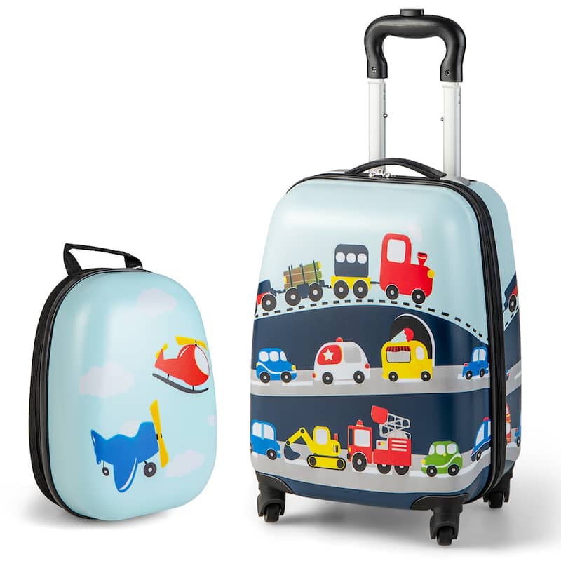 Costway 2PC Kids Carry On Luggage Set 12" Backpack and 16" Rolling - See Details - Blue