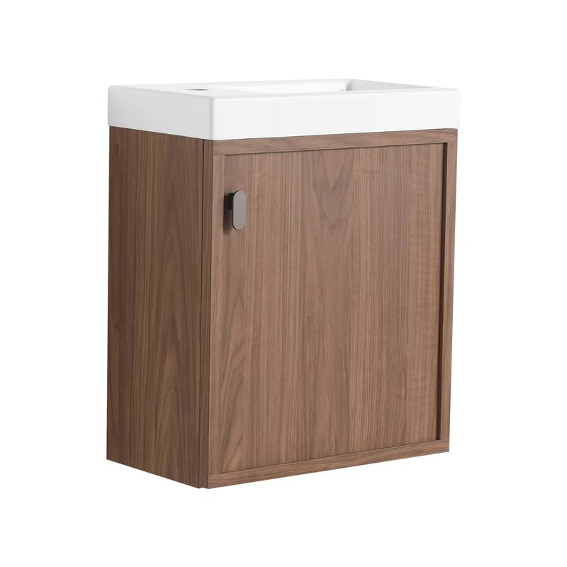 GDFStudio - Helsinki 18.5" Modern Wall-Mounted Bathroom Vanity Set with Resin Sink, Soft Closing Door & Antirust Hardware