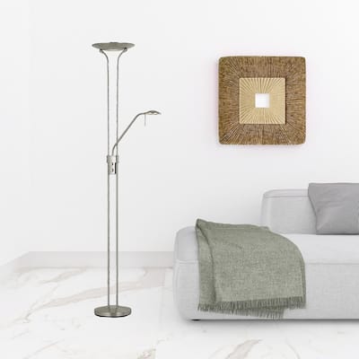 HomeRoots 71" Nickel Led Torchiere Floor Lamp With Nickel Dome Shade - 70.8" x 11.5" x 11.5"