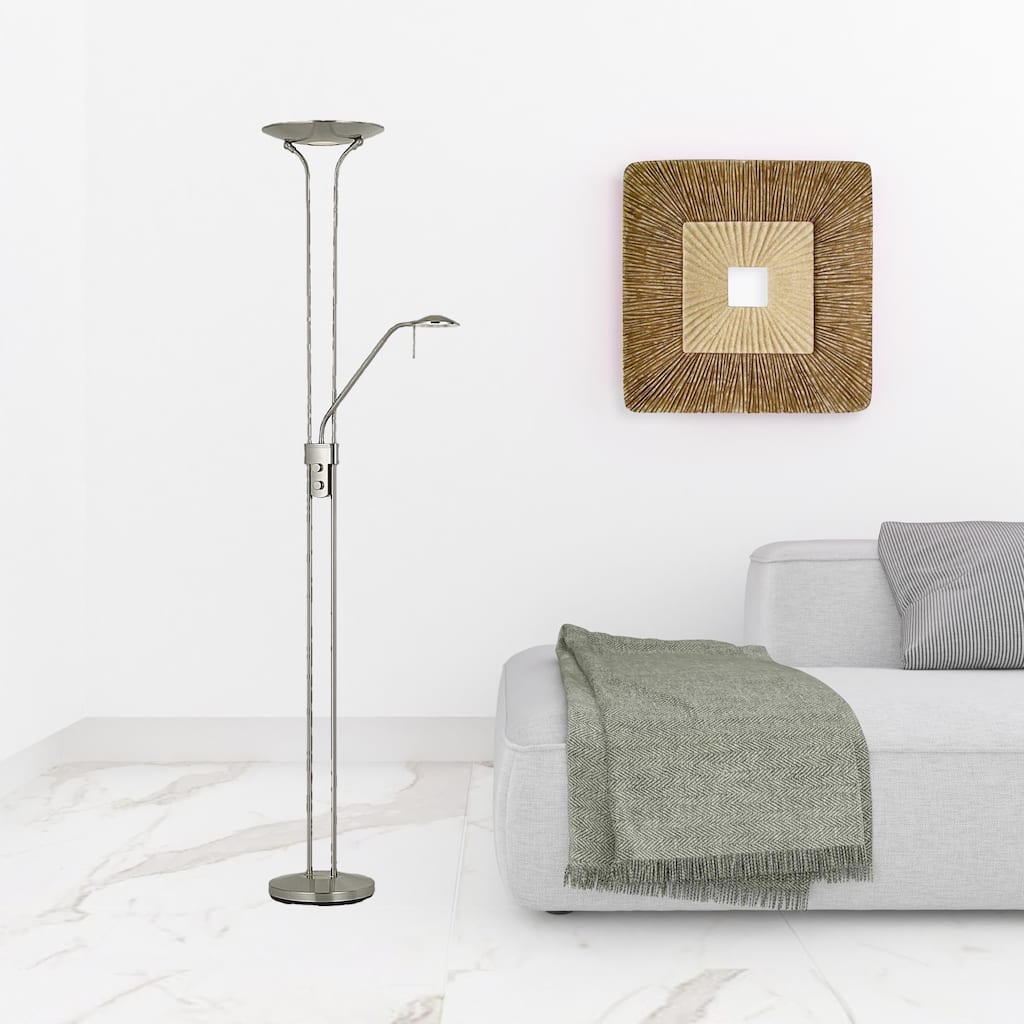 HomeRoots 71" Nickel Led Torchiere Floor Lamp With Nickel Dome Shade - 70.8" x 11.5" x 11.5"