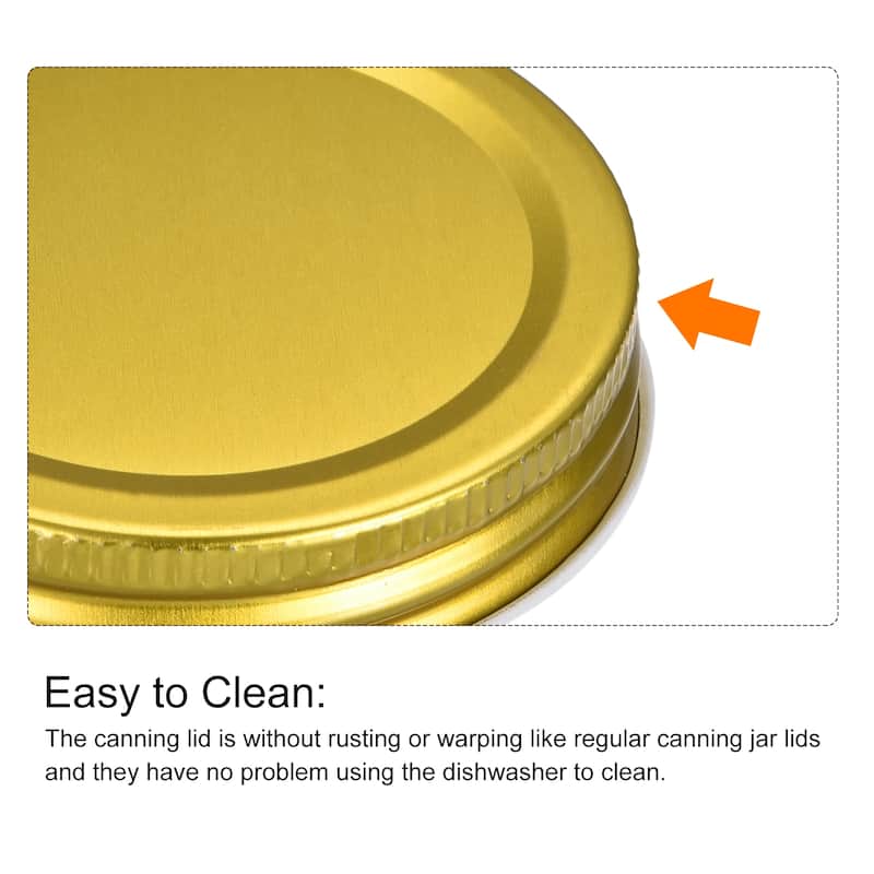 Mason Jar Lids, 6 Pcs - Tinplate Canning Lids Regular Mouth Leak Proof - Gold
