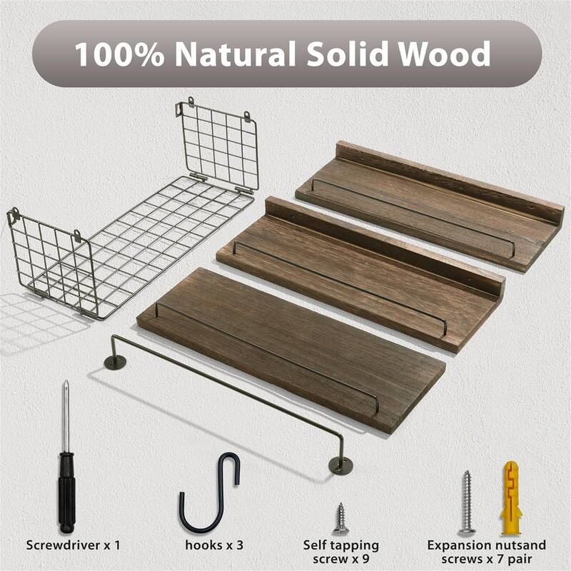 Bathroom Floating Shelves with Wire Basket - 5.9"D x 15.5"W x 0.59"H