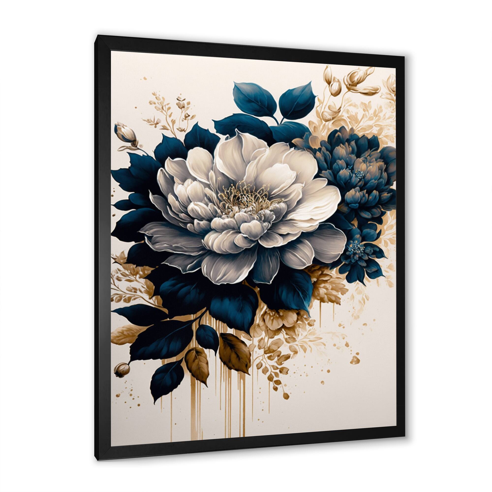 Designart quot Blue And Gold Dahlia Bunch IV quot Floral Botanical Framed Art