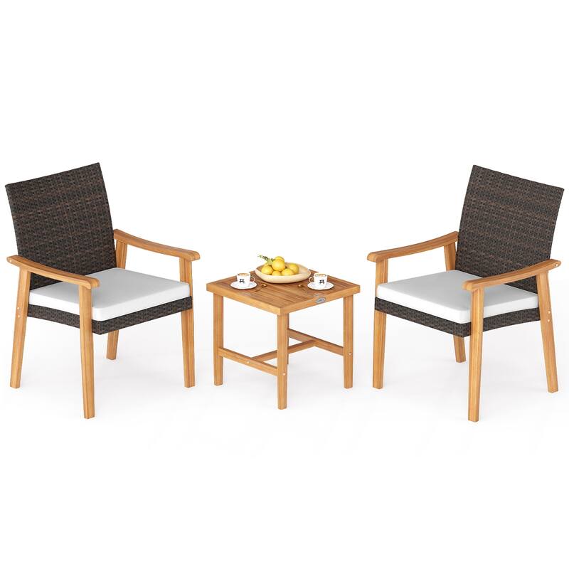 Gymax 3 PCS Patio PE Wicker Furniture Set w/Coffee Table & Cushions