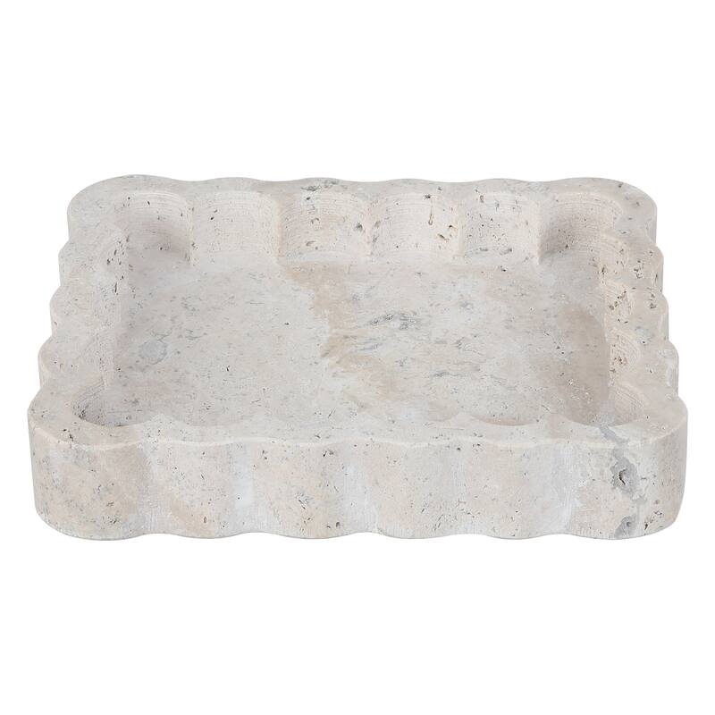 SAFAVIEH Home Cova Greige Marble Scalloped Catchall - 7"W x 6"D x 1.3"H