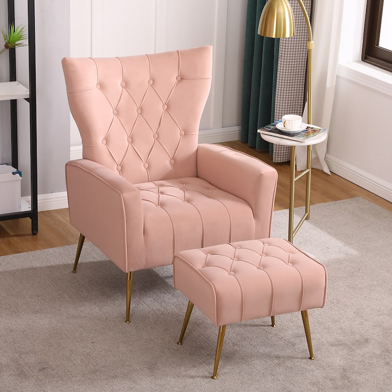 Upholstered Wingback Chair with Ottoman