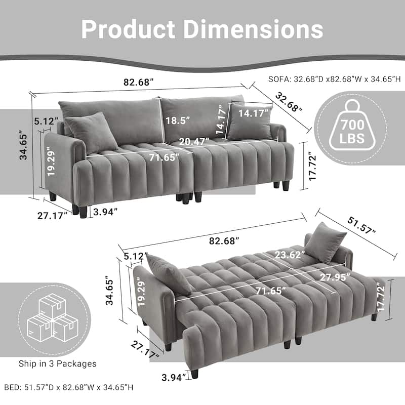 Futon Loveseat Couch Convertible into Sleeper Sofa Bed with Hidden Storage and Adjustable Backrest, Modern Loveseat Sleeper