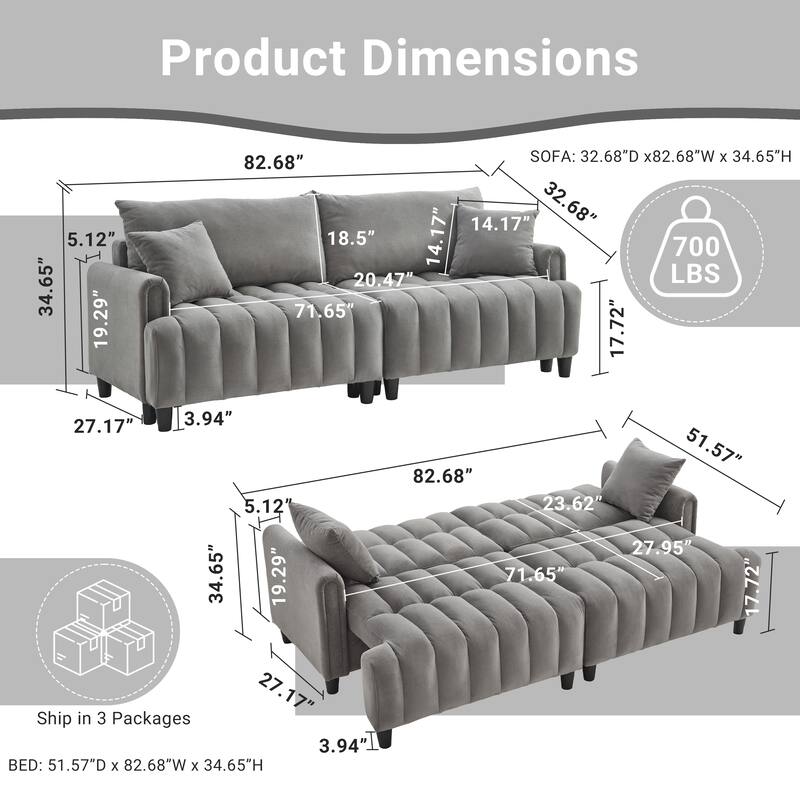 Sofa Bed with 2 Hidden Storage Bags, Multi-Functional Sleeper Sofa Loveseat with Adjustable Backrest
