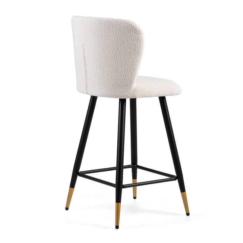 25.79'' modern style barstool, with white seats, black metal legs, and gold - tipped ends, Set of 2