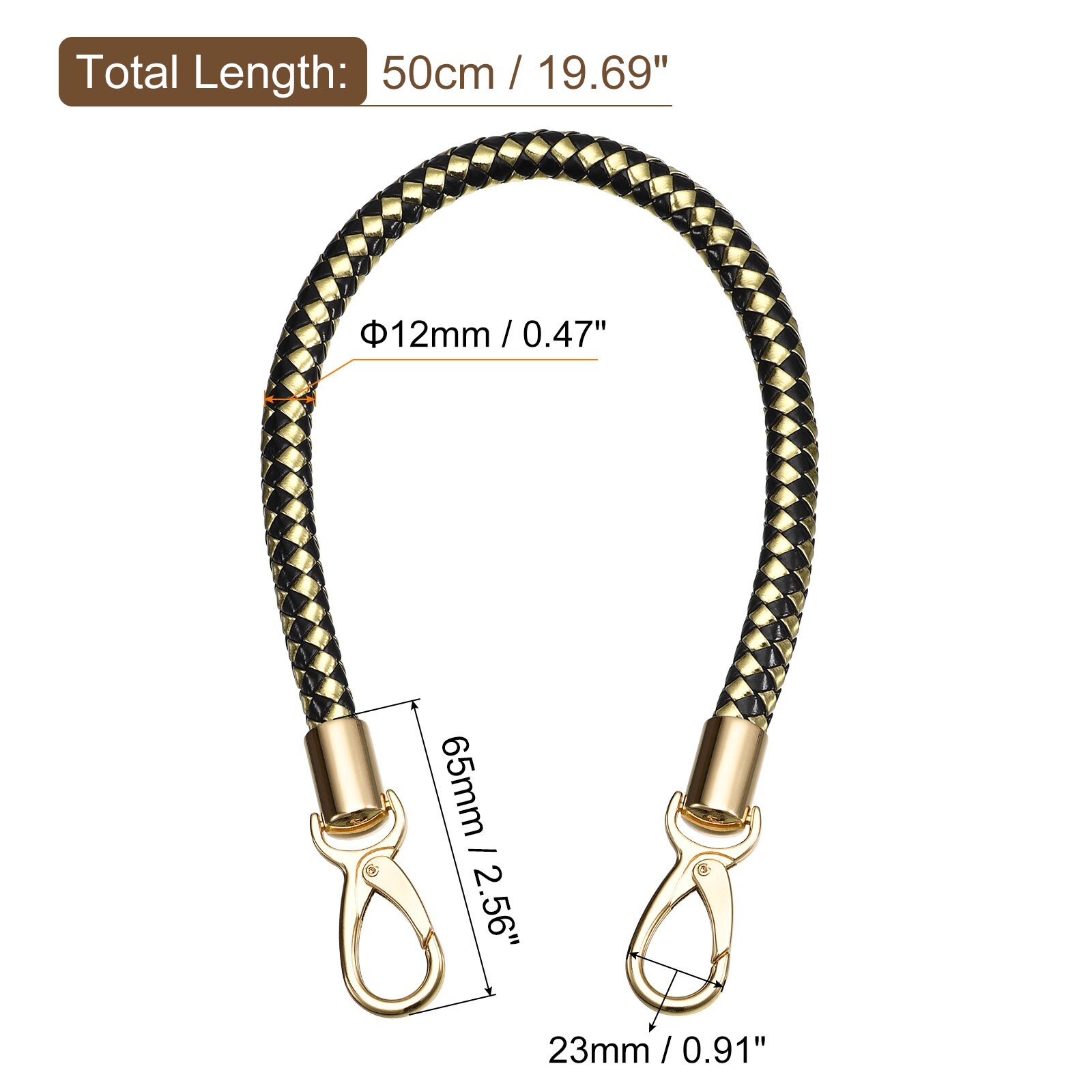 Leather Purse Strap, PU Braided Purse Replacement Handle for Women's Handbag Underarm Bag - Black, Gold Tone