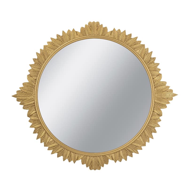 35.5"x 31.5" Round MDF Wall Mirror with Ornate Gold Frame