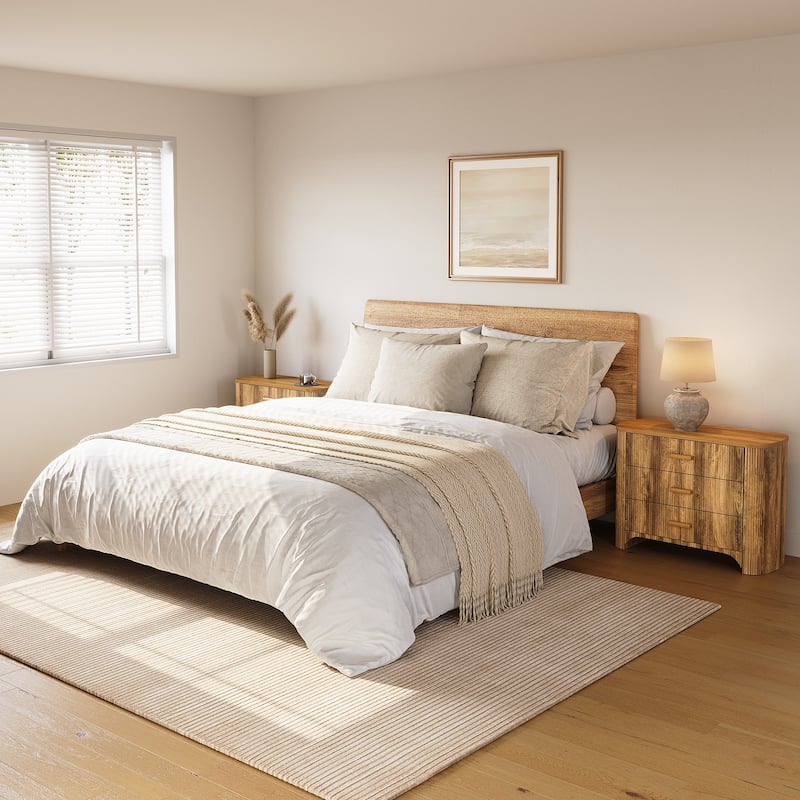 3-Drawer Fluted Nightstands, 31.5'' W Oversized Night Stand Bedside Table