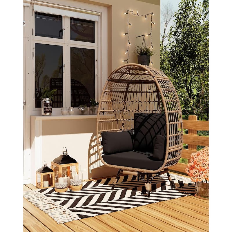 Outdoor 360° Swivel Egg Chair with Cushions,Egg Basket Lounge Chair for Patio