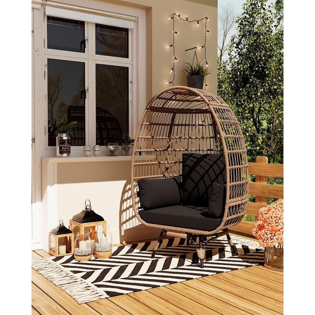 Outdoor 360° Swivel Egg Chair with Cushions,Egg Basket Lounge Chair for Patio