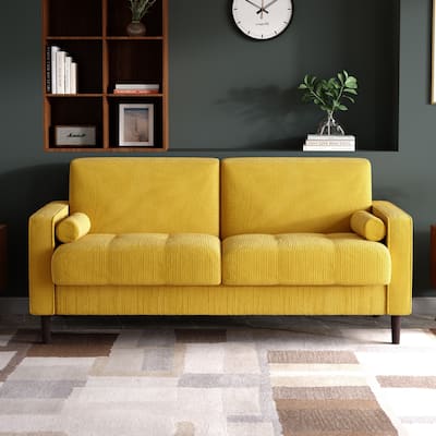 Modern Corduroy 2 Seater Sofa with Bolster Pillows
