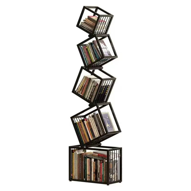 Modern Corner Bookshelf Floor Shelf Wrought Iron Display Rack(Bear Weight:35kg)