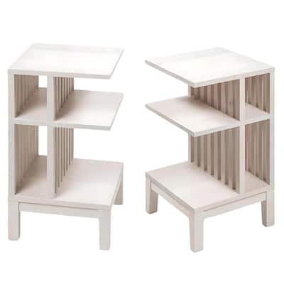 Nightstand set of 2 Whitewash Solid Beech Wood for Bedroom, Livingroom