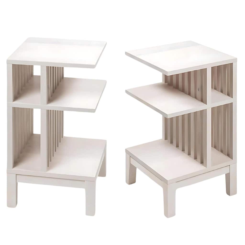 Nightstand set of 2 Whitewash Solid Beech Wood for Bedroom, Livingroom