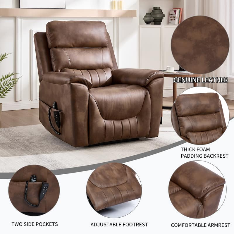 350 Lbs Leatherair Power Lift Recliner Chair, Heavy Duty Motion Mechanism With 8-Point Vibration Massage And Lumbar Heating