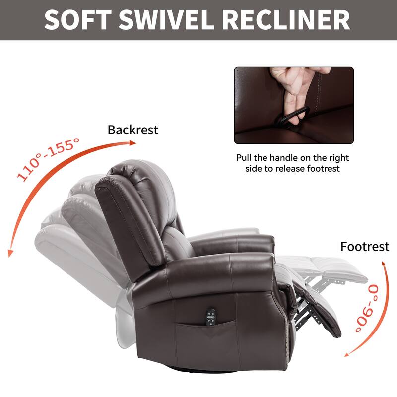 Manual Recliner Chair with Heat & Massage, Ergonomic Lounge Sofa Chair, Swivel Recliner Chair with Side Pocket