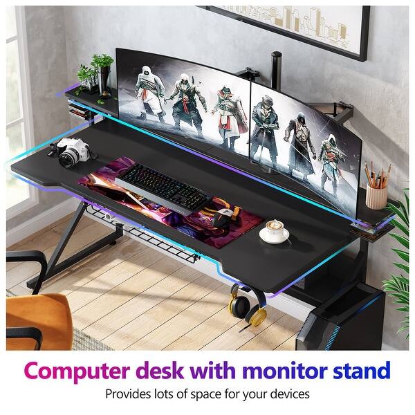 55-Inch Gaming Desk With Hooks - Black Home Office Standing Computer Desk, 29" Height 3 thumbnail image
