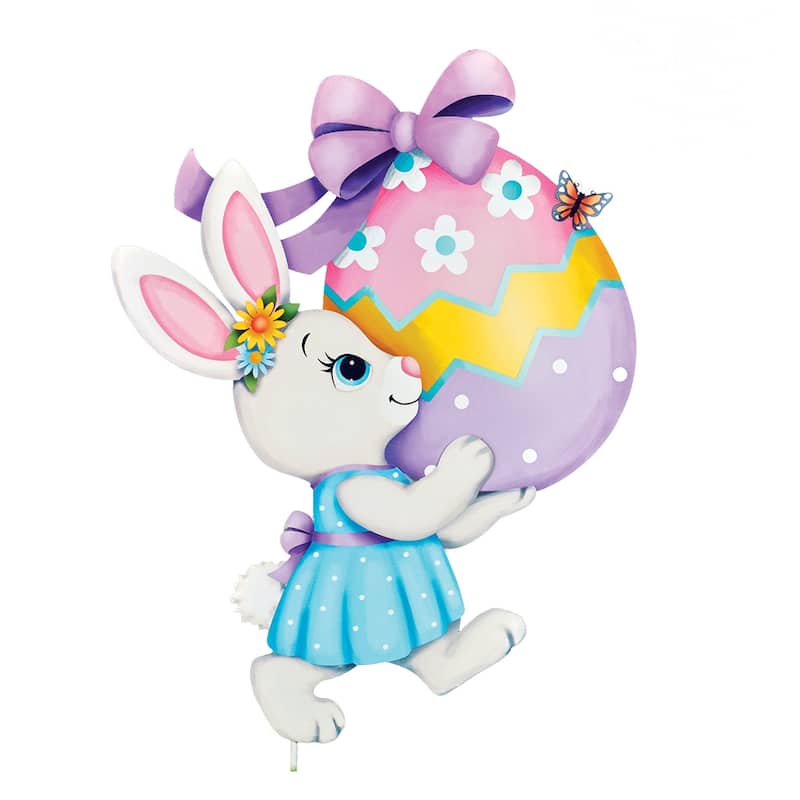 Adorable Bunny with Easter Egg Outdoor Garden Stake