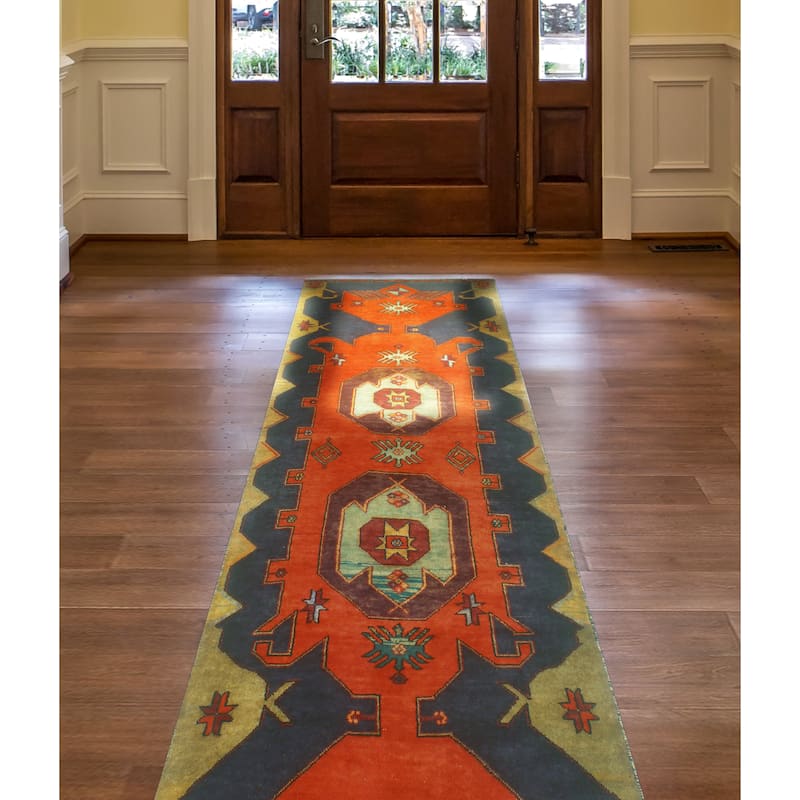 Fine Vintage Distressed Raushan Red/Navy Runner - 3'0" x 9'11"