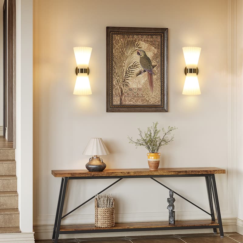 2-Light Modern Brushed Brass & Frosted Glass Wall Sconce (Set of 2) - N/A