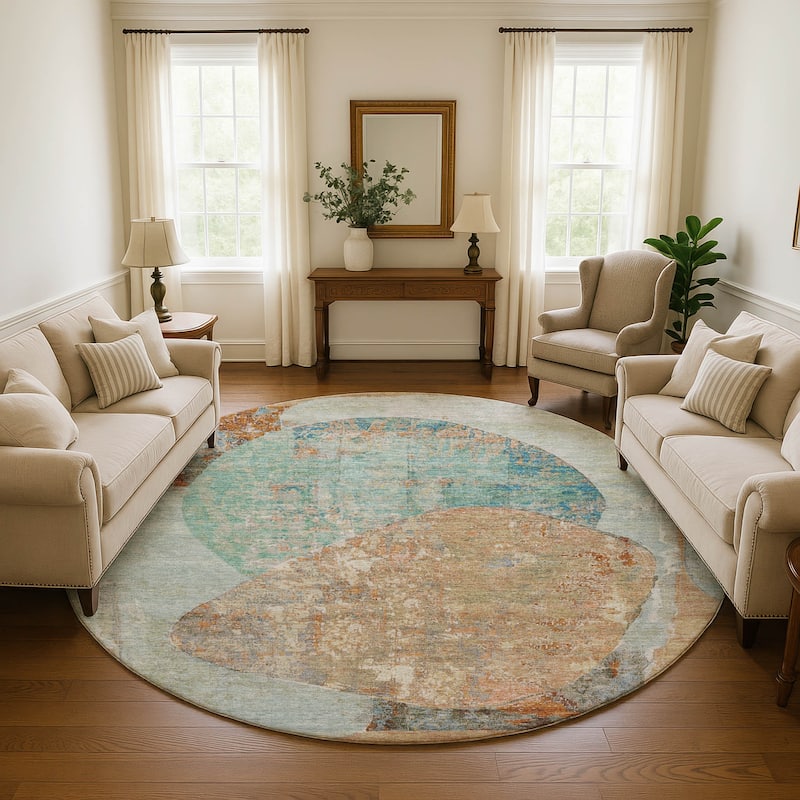 Premium Washable Super Soft Abstract Modern Mayfield Rug - Teal - 8' x 8'