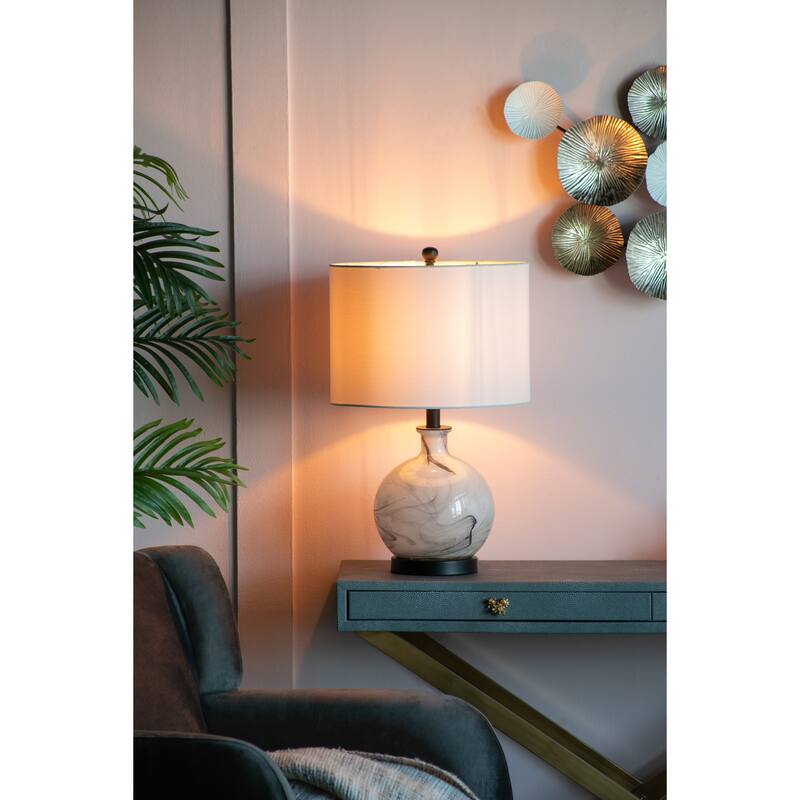 14x14x23" White And Grey Glass Table Lamp