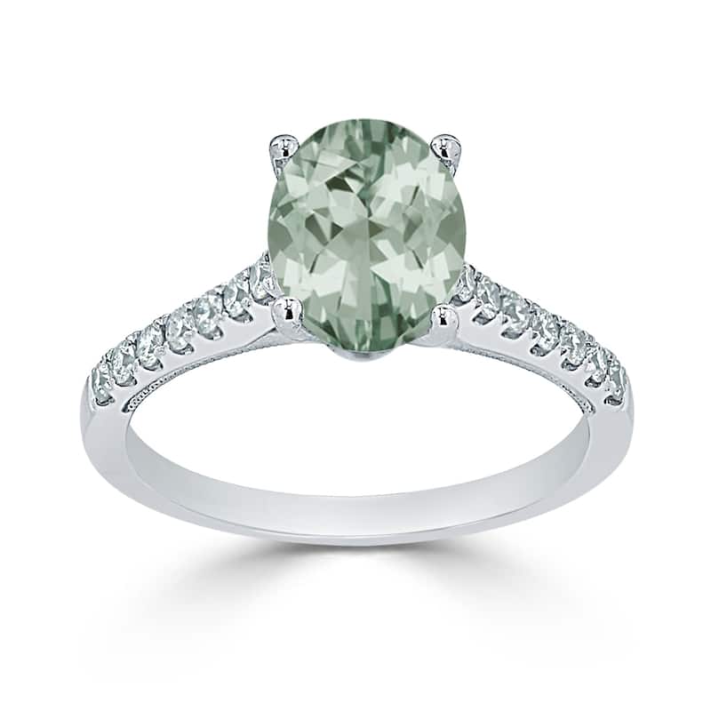 Auriya 14k Gold 9/10ct Fancy Oval Green Amethyst and Diamond Engagement Ring 1/4ctw