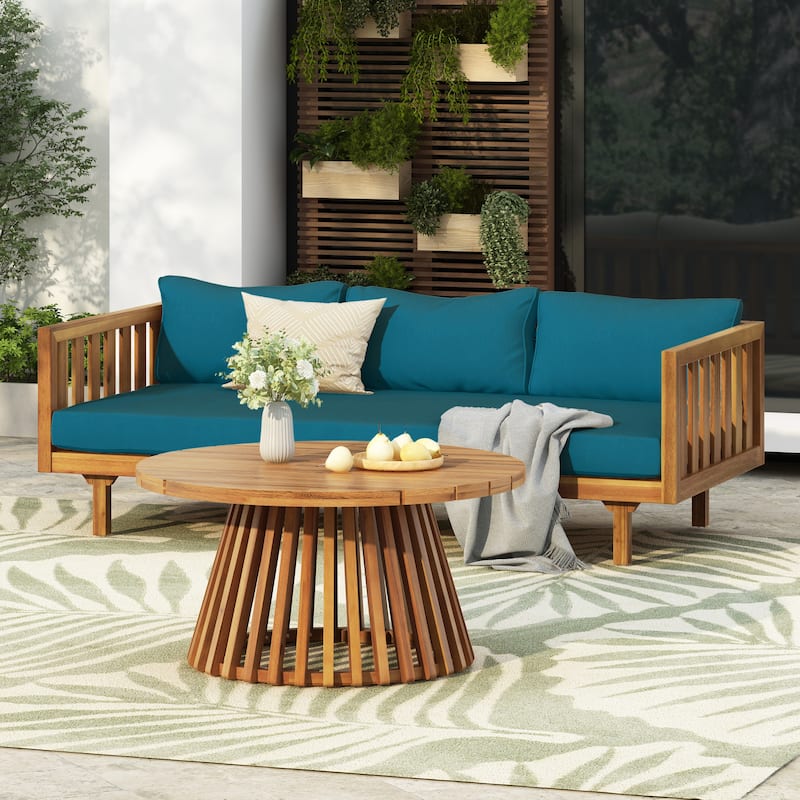 Christopher Knight Home - Elysian Patio Acacia Wood Coffee Table and Daybed Set - Teak Finish+Dark Teal Cushion