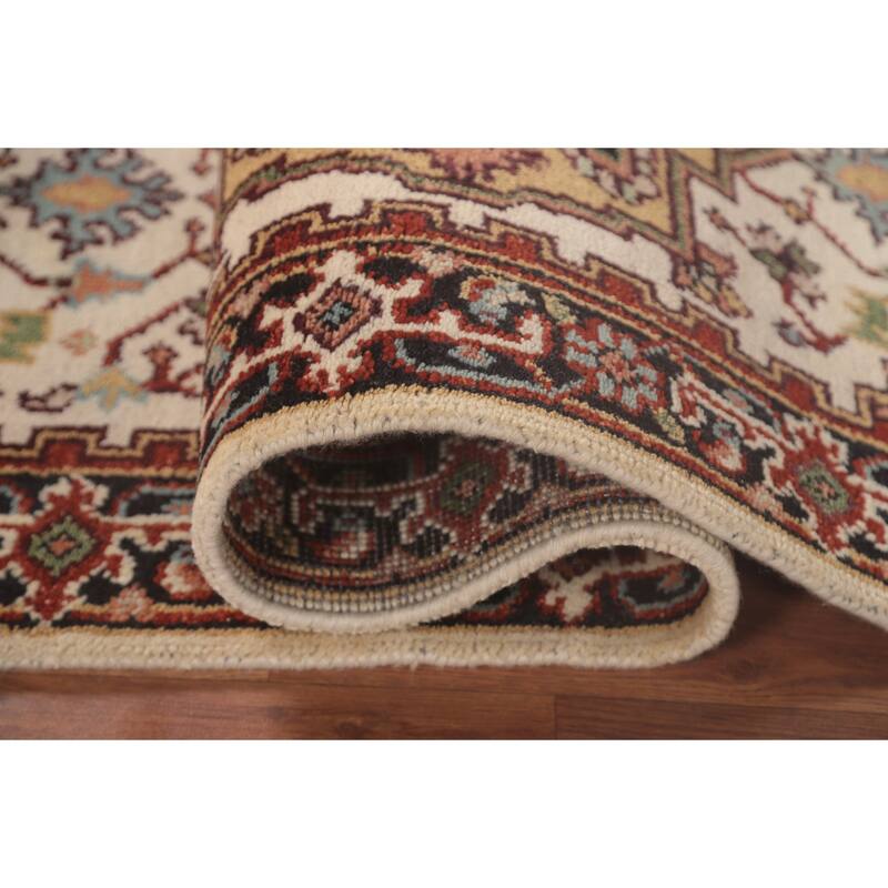 Geometric Heriz-Serapi Runner Rug Hand-Knotted Bedroom Wool Carpet - 2'6"x 8'0"