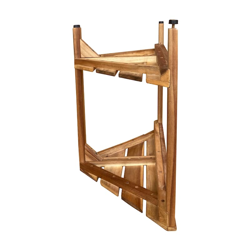 Zen Compact Acacia Corner 2 Tier Shower Shelf and Shaving Stand - 11.4"L x 22.4"W x 18"T