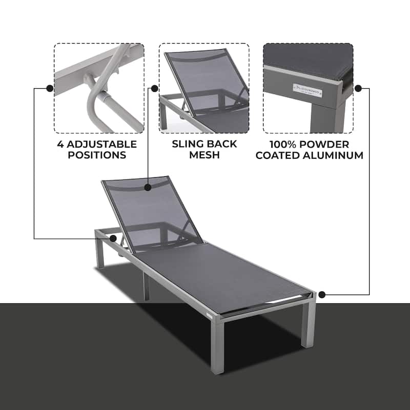 Aluminum Beach Pool Sun Lounge Chair Sling Mesh Fabric Reclining Stackable Lounger Chair