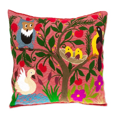Novica Handmade Jungle Wings Embroidered Cotton Cushion Cover