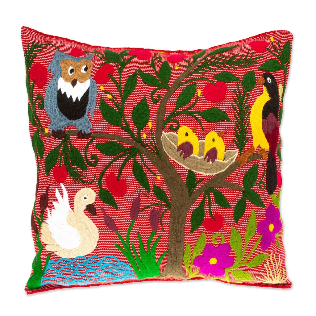 Novica Handmade Jungle Wings Embroidered Cotton Cushion Cover