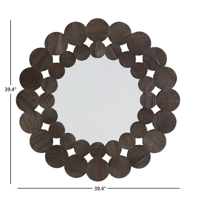 Joshua Dark Brown Reclaimed Wood Round Wall Mirror by iNSPIRE Q Artisan
