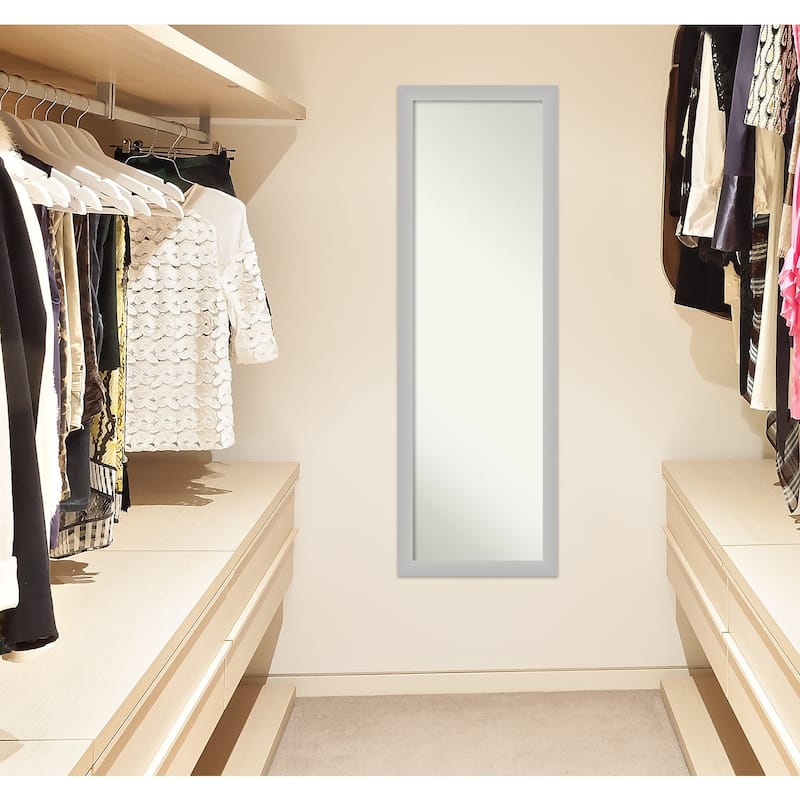 Non-Beveled Wood Full Length On The Door Mirror 50.5 x 16.5 in. - Low Luster Frame - Low Luster Silver - 17 x 51 in