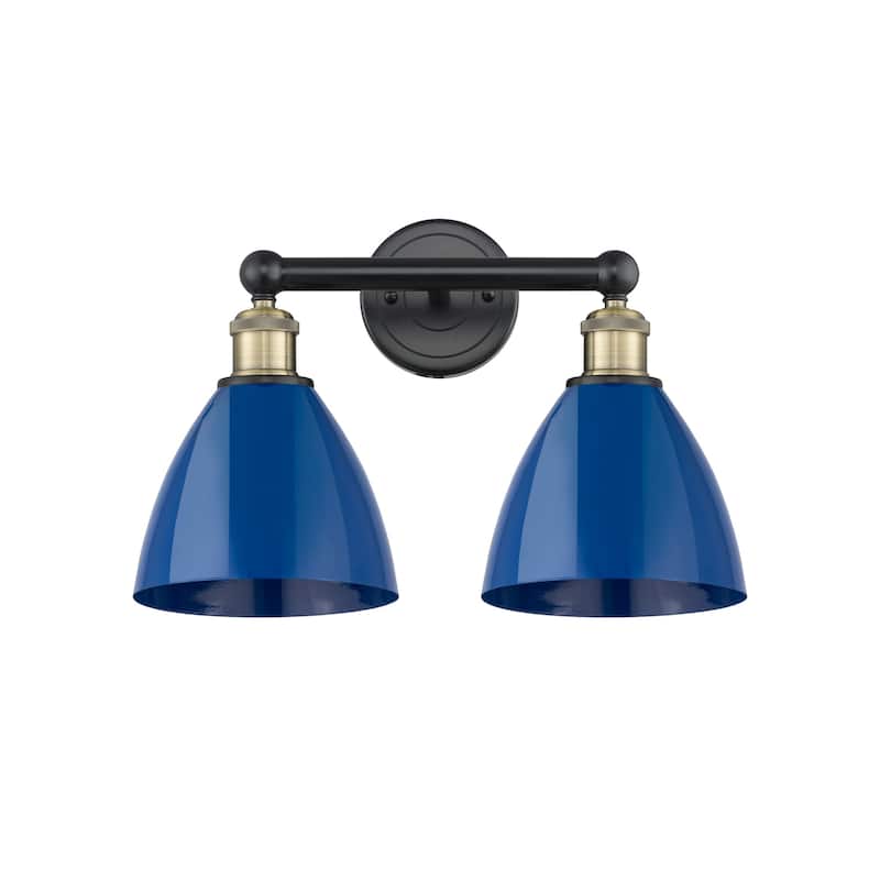 Innovations Lighting 616-2W-12-17 Plymouth Vanity Plymouth Dome 2 - Black Antique Brass / Blue