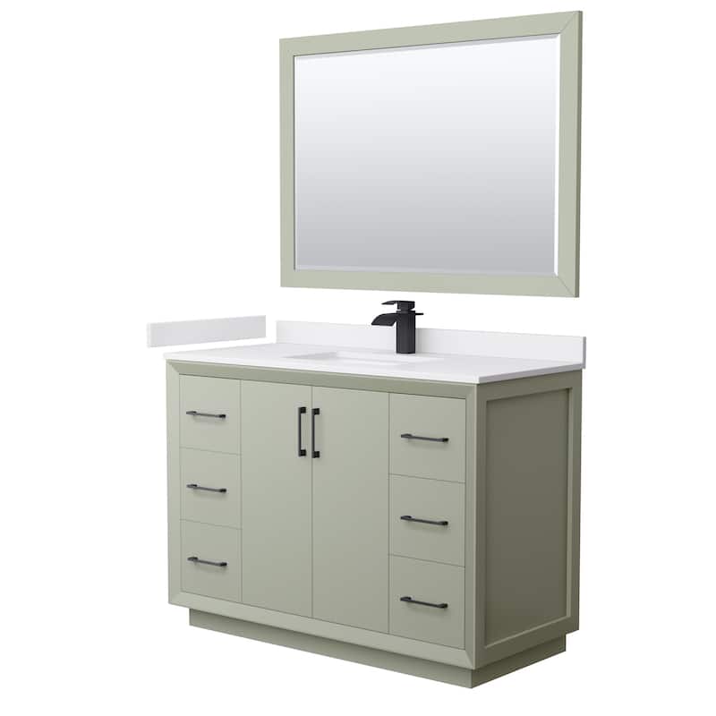 Wyndham Collection WCF414148S-VCA-UNSM46 Strada 48" Free Standing - Light Green / White Cultured Marble Top / Matte - Painted