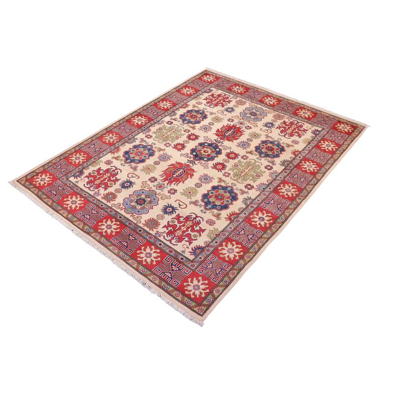 Southwestern Kazak Reese Natural/Red Wool Rug - 5'6'' x 7'8''