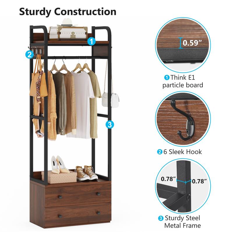 Clothes Shelf Coat Garment Rack Closet Organizer System with Drawers