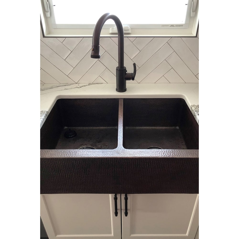 33-in Hammered Copper Apron Front 50/50 Double Basin Kitchen Sink (KA50DB33229)