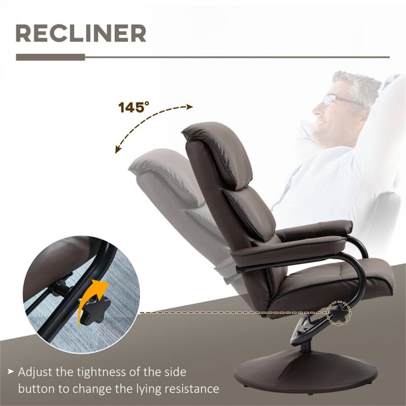 PU Recliner with Ottoman, Swivel and Adjustable Recline - 29.5" W x 33" D x 39.25" H.