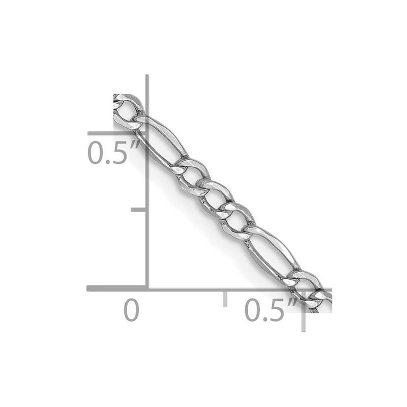 Curata 14k 2.5mm White Gold Semi solid Figaro Chain Bracelet