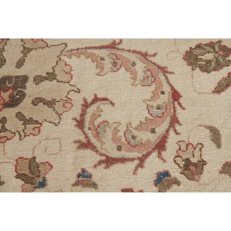 Hand Knotted Oriental 100% Wool Carpet Traditional All-Over Beige & Ivories Tabriz Runner Rug - 11' 1'' X 3' 3''