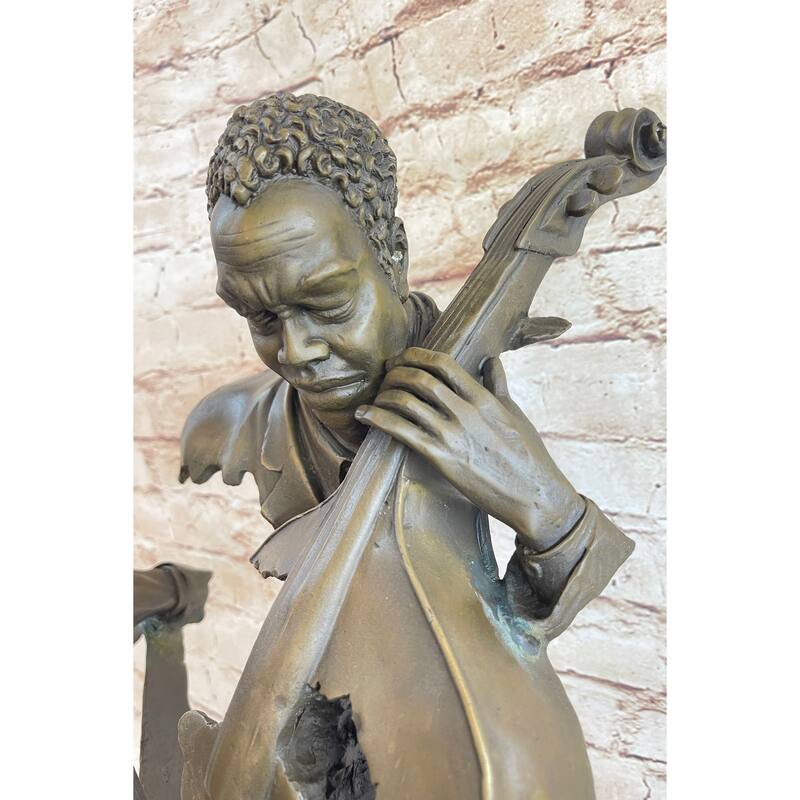 Cello Player Bronze Sculpture Musician Marble Figurine Figure Clical Jazz Art