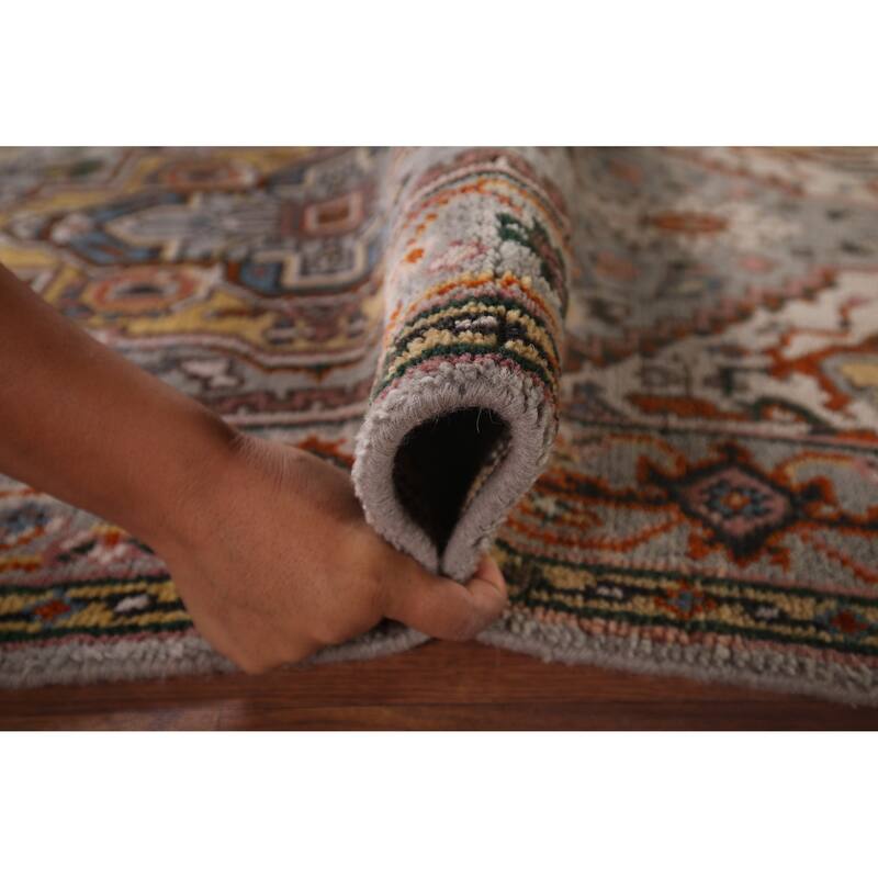 Gray Geometric Heriz Serapi Oriental Accent Rug Handmade Wool Carpet - 2'10"x 5'5"